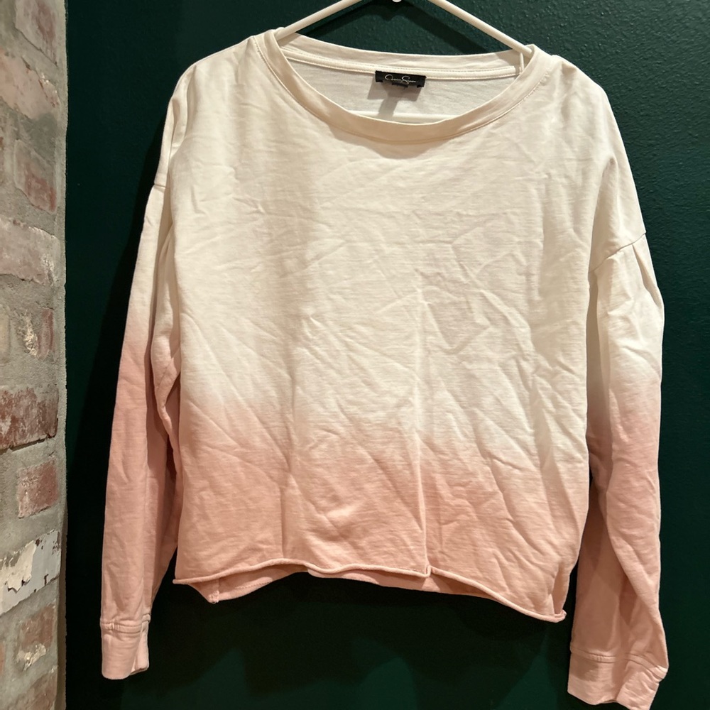 Faded longer cropped pullover sweater